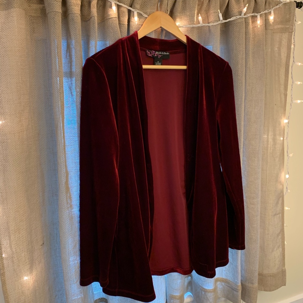 Burgundy red velvet jacket